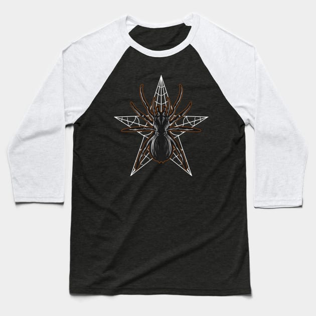 Pentagram Scary Spider Web Christmas Halloween Hallowxmas Baseball T-Shirt by SinBle